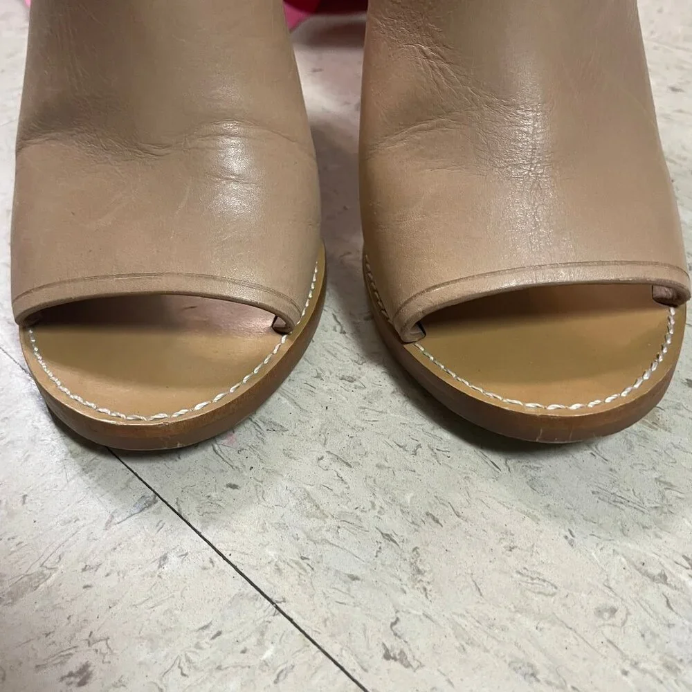 J CREW Nude/Beige MARLOW Leather Block Heeled Open‎ Toe Mules Sandals